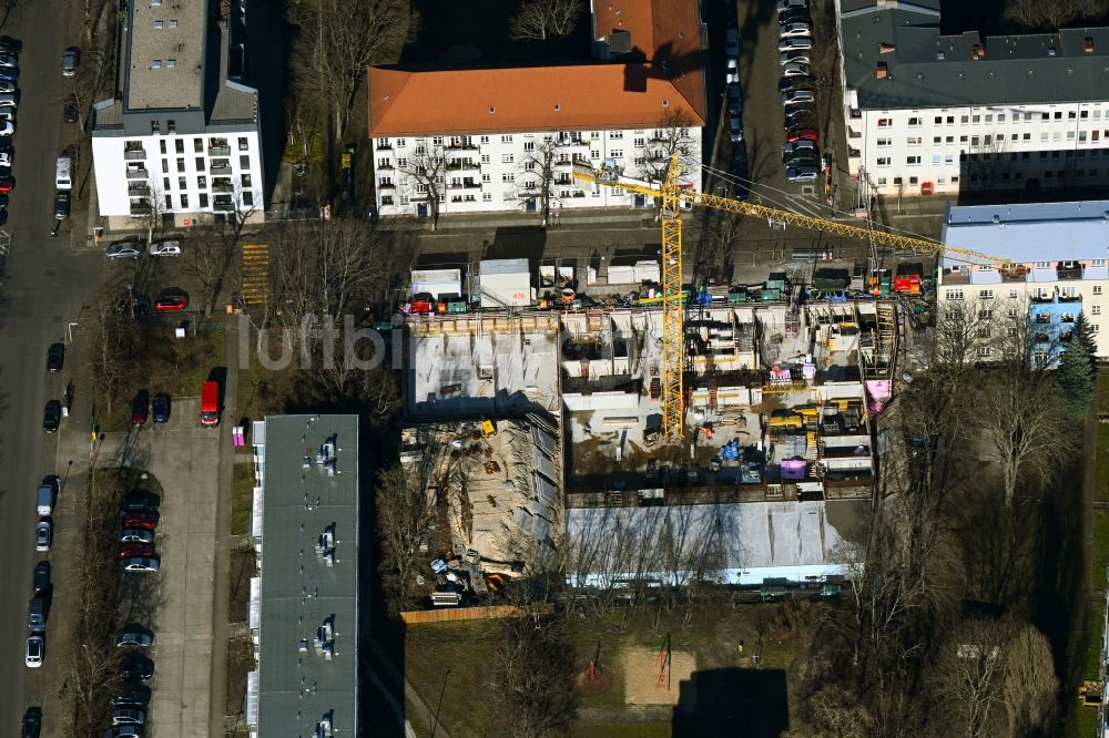 Berlin aus der Vogelperspektive: Neubau einer Mehrfamilienhaus-Wohnanlage Münstertor in Berlin, Deutschland