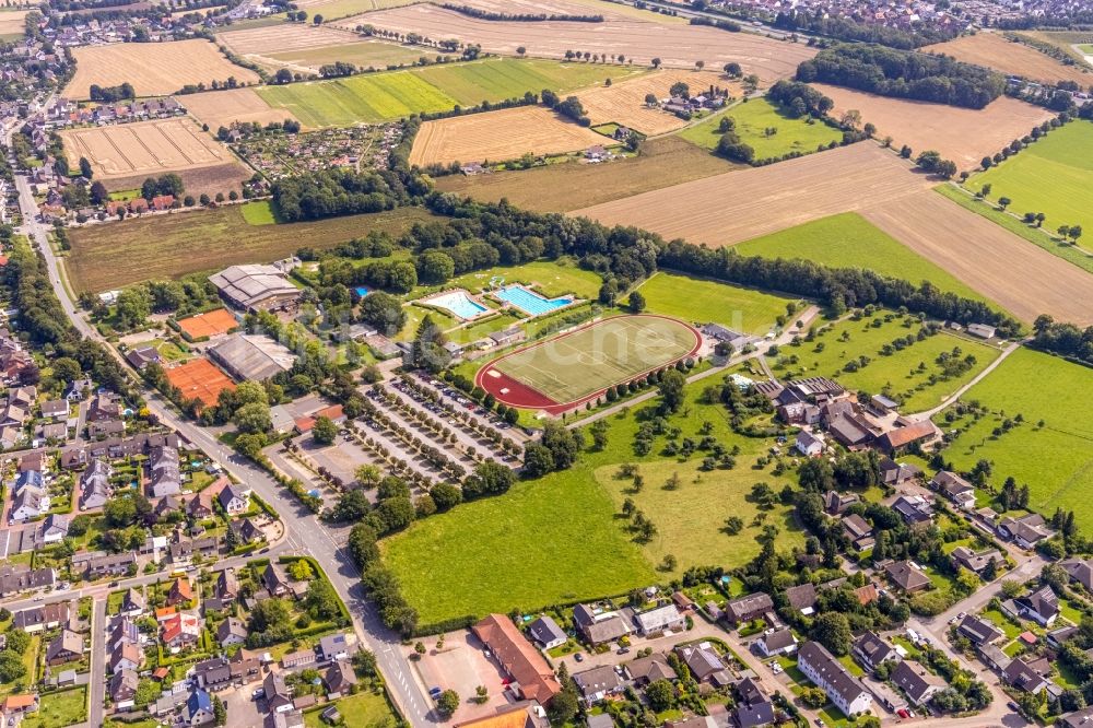 Luftbild Bergkamen - Neubau einer Mehrfamilienhaus-Wohnanlage Neubausiedlung Heidegärten in Bergkamen im Bundesland Nordrhein-Westfalen, Deutschland