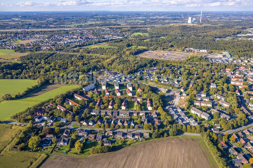 Bergkamen von oben - Neubau einer Mehrfamilienhaus-Wohnanlage Neubausiedlung Heidegärten in Bergkamen im Bundesland Nordrhein-Westfalen, Deutschland