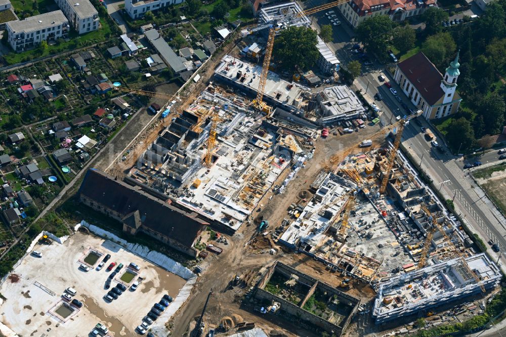 Dresden aus der Vogelperspektive: Neubau einer Mehrfamilienhaus-Wohnanlage Ostravorwerk in Dresden im Bundesland Sachsen, Deutschland