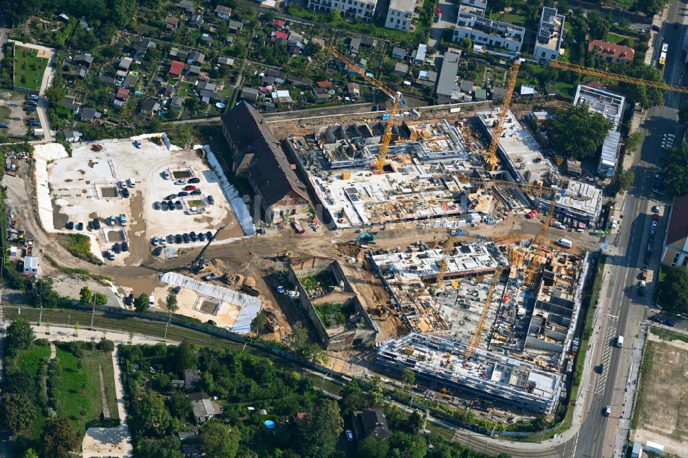 Dresden von oben - Neubau einer Mehrfamilienhaus-Wohnanlage Ostravorwerk in Dresden im Bundesland Sachsen, Deutschland