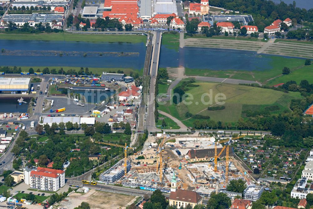 Dresden von oben - Neubau einer Mehrfamilienhaus-Wohnanlage Ostravorwerk in Dresden im Bundesland Sachsen, Deutschland