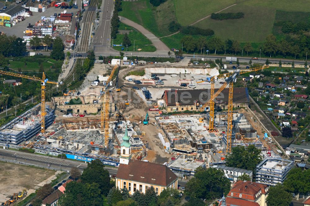 Dresden aus der Vogelperspektive: Neubau einer Mehrfamilienhaus-Wohnanlage Ostravorwerk in Dresden im Bundesland Sachsen, Deutschland