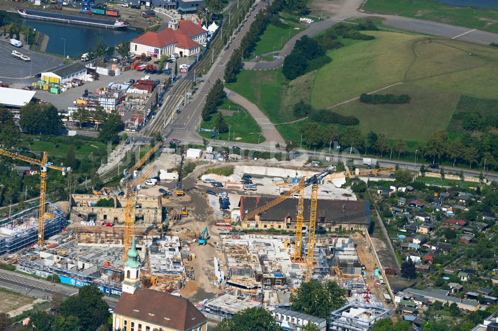 Luftbild Dresden - Neubau einer Mehrfamilienhaus-Wohnanlage Ostravorwerk in Dresden im Bundesland Sachsen, Deutschland