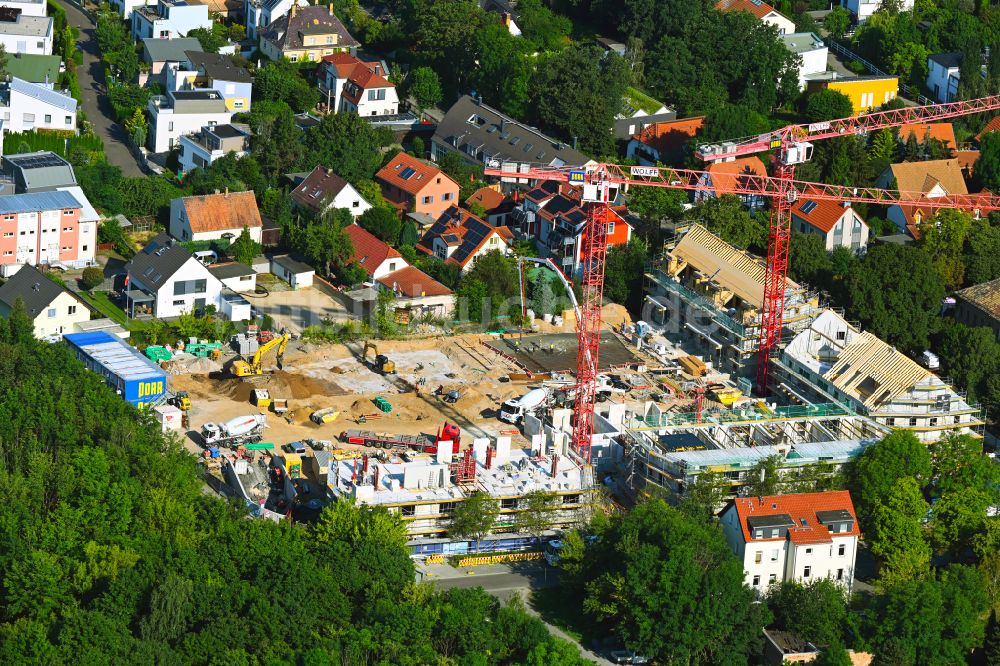 Markkleeberg von oben - Neubau einer Mehrfamilienhaus-Wohnanlage Quartier Cospuden in Markkleeberg im Bundesland Sachsen, Deutschland