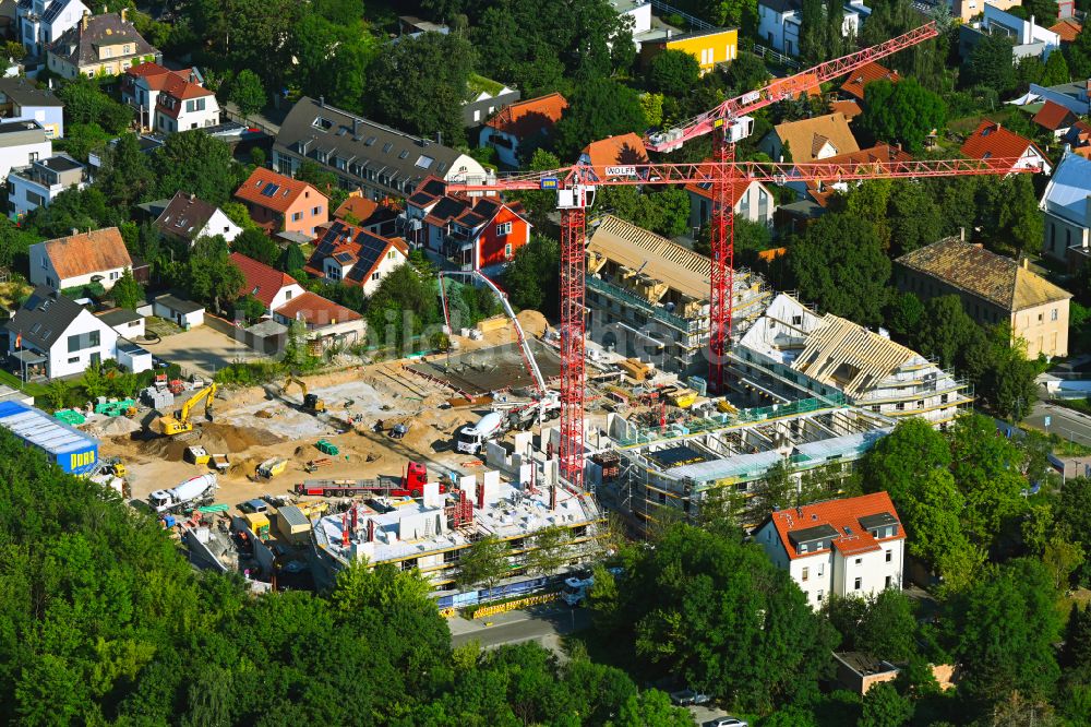 Markkleeberg aus der Vogelperspektive: Neubau einer Mehrfamilienhaus-Wohnanlage Quartier Cospuden in Markkleeberg im Bundesland Sachsen, Deutschland