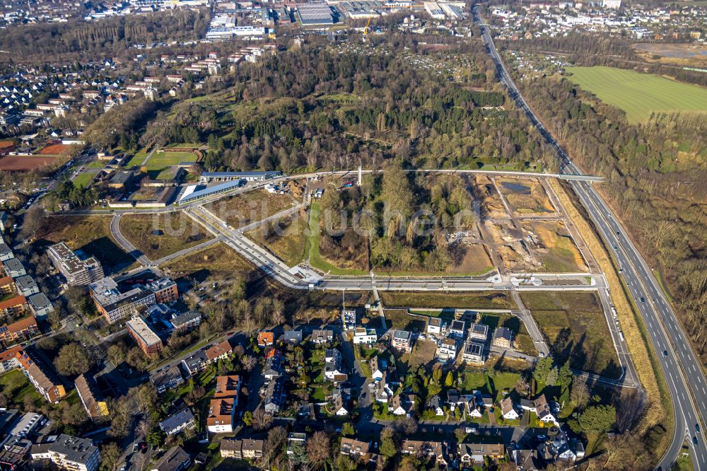 Bochum aus der Vogelperspektive: Neubau einer Mehrfamilienhaus-Wohnanlage Quartier Feldmark in Bochum im Bundesland Nordrhein-Westfalen, Deutschland