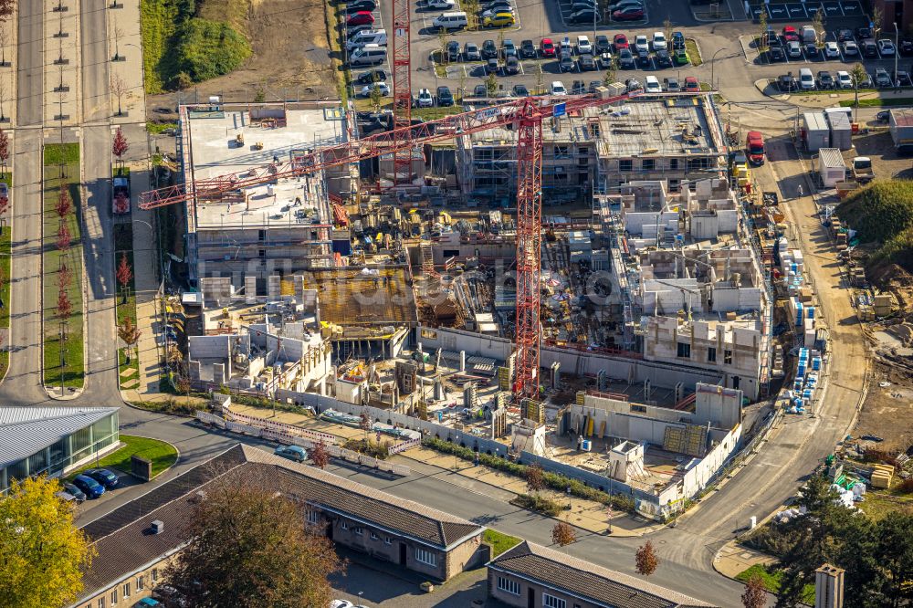 Bochum von oben - Neubau einer Mehrfamilienhaus-Wohnanlage Quartier Feldmark in Bochum im Bundesland Nordrhein-Westfalen, Deutschland