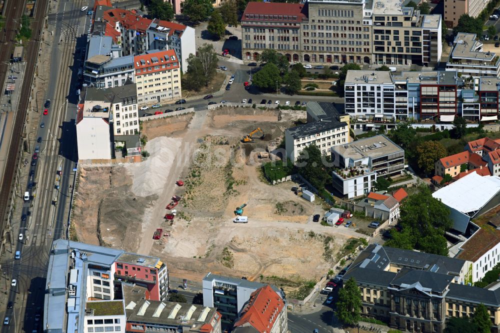 Luftaufnahme Dresden - Neubau einer Mehrfamilienhaus-Wohnanlage Quartier Am Schützengarten in Dresden im Bundesland Sachsen, Deutschland