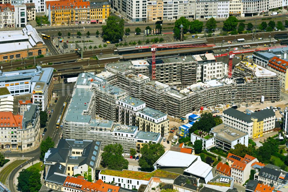 Luftaufnahme Dresden - Neubau einer Mehrfamilienhaus-Wohnanlage Quartier Am Schützengarten in Dresden im Bundesland Sachsen, Deutschland