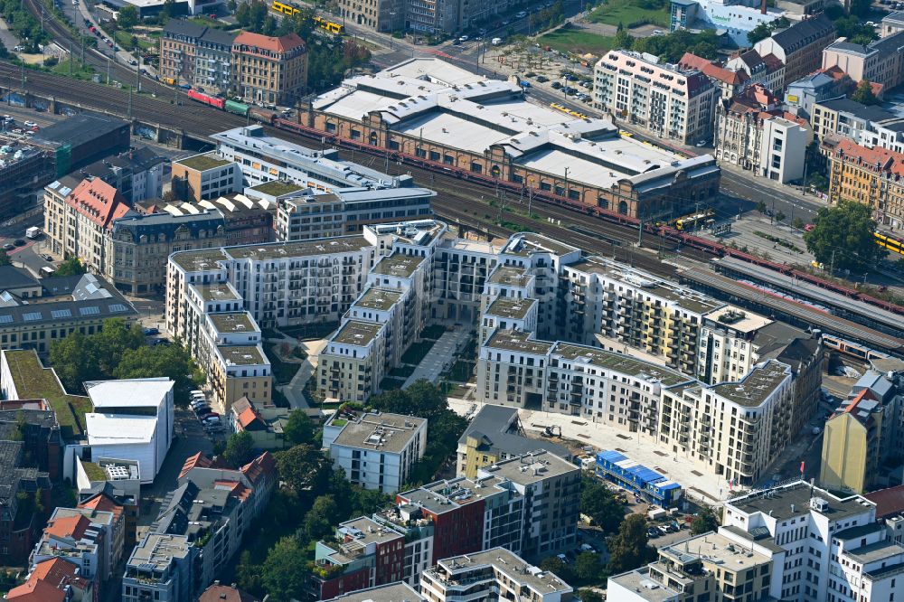 Dresden von oben - Neubau einer Mehrfamilienhaus-Wohnanlage Quartier Am Schützengarten in Dresden im Bundesland Sachsen, Deutschland