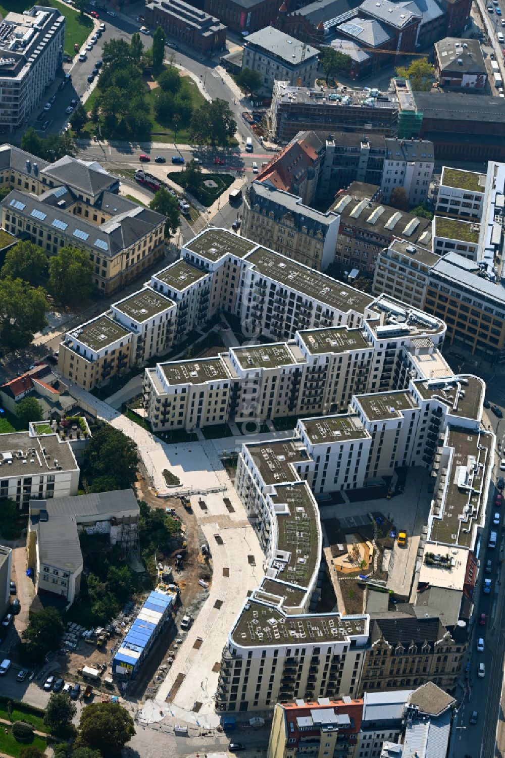 Luftbild Dresden - Neubau einer Mehrfamilienhaus-Wohnanlage Quartier Am Schützengarten in Dresden im Bundesland Sachsen, Deutschland