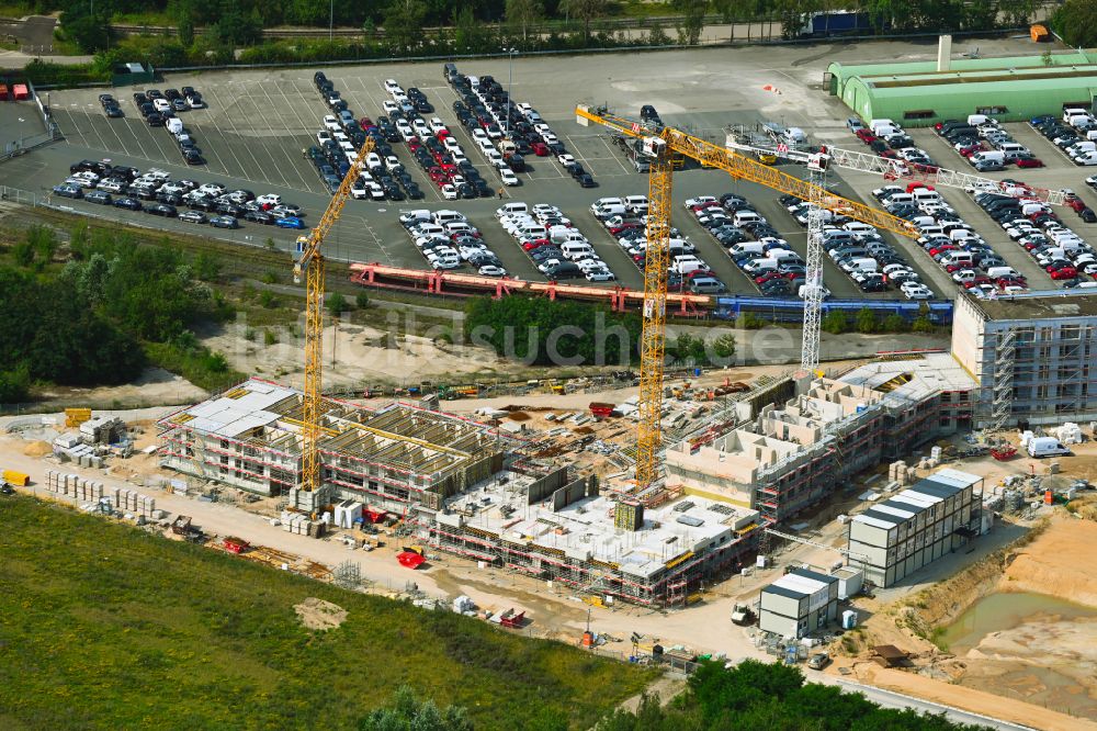 Nürnberg von oben - Neubau einer Mehrfamilienhaus-Wohnanlage im Stadtquartier Lichtenreuth in Nürnberg im Bundesland Bayern, Deutschland