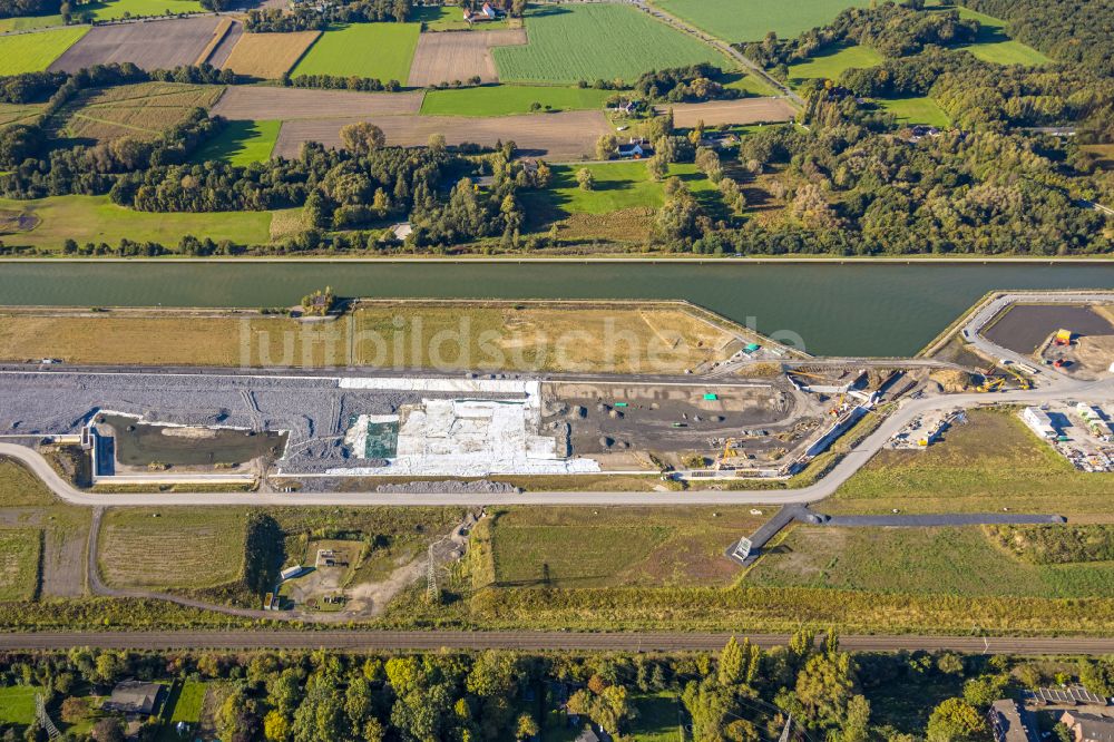 Bergkamen aus der Vogelperspektive: Neubau einer Mehrfamilienhaus-Wohnanlage Wasserstadt Aden in Bergkamen im Bundesland Nordrhein-Westfalen, Deutschland