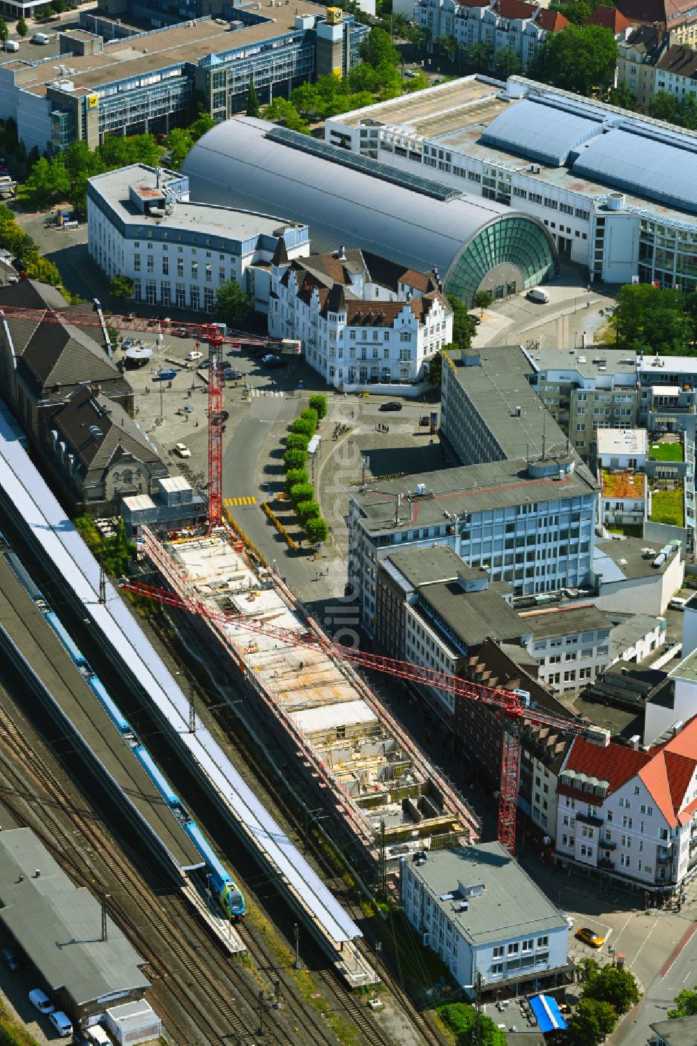 Bielefeld von oben - Neubau einer Mikroapartment-Wohnanlage der GBI Group GmbH in Bielefeld im Bundesland Nordrhein-Westfalen, Deutschland