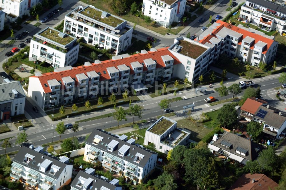 Luftaufnahme München, Trudering-Riem - Neubau eines Nachbarschaftstreff und Selbsthilfeeinrichtung an der Bajuwarenstraße in München im Bundesland Bayern