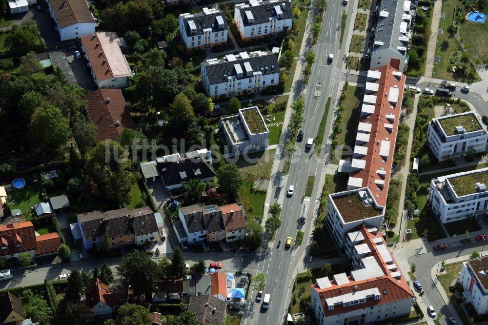 München, Trudering-Riem aus der Vogelperspektive: Neubau eines Nachbarschaftstreff und Selbsthilfeeinrichtung an der Bajuwarenstraße in München im Bundesland Bayern