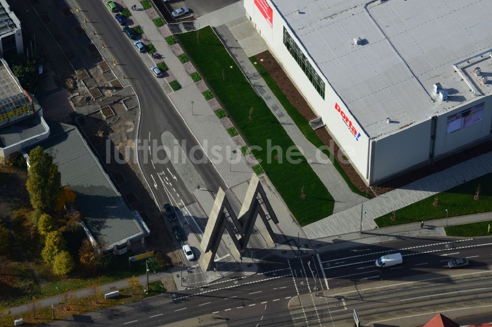 Luftbild Leipzig - Neubau eines Porta - Einrichtungszentrum auf dem alten Messegelände in Leipzig im Bundesland Sachsen