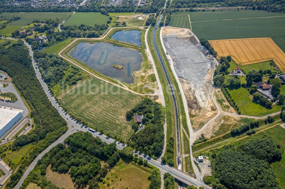 Dortmund aus der Vogelperspektive: Neubau des Rückhaltebeckens und Wasserspeichers im Ortsteil Niedernette in Dortmund im Bundesland Nordrhein-Westfalen, Deutschland