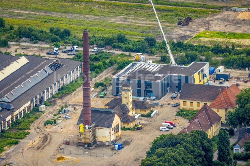 Luftaufnahme Duisburg - Neubau des Rechenzentrums im Entwicklungsgebiet an den Ruinen des Ausbesserungswerk Wedau an der Duisburger Freiheit in Duisburg im Bundesland Nordrhein-Westfalen, Deutschland