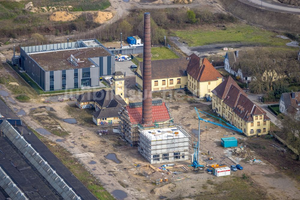 Duisburg von oben - Neubau des Rechenzentrums im Entwicklungsgebiet an den Ruinen des Ausbesserungswerk Wedau an der Duisburger Freiheit in Duisburg im Bundesland Nordrhein-Westfalen, Deutschland