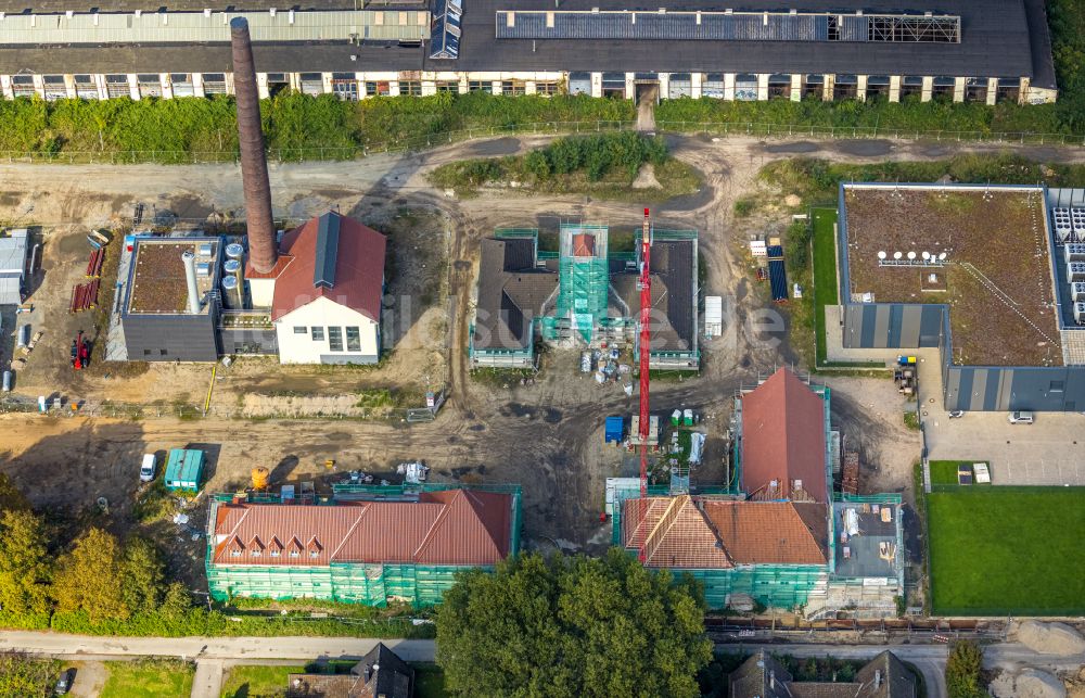 Duisburg aus der Vogelperspektive: Neubau des Rechenzentrums im Entwicklungsgebiet an den Ruinen des Ausbesserungswerk Wedau an der Duisburger Freiheit in Duisburg im Bundesland Nordrhein-Westfalen, Deutschland