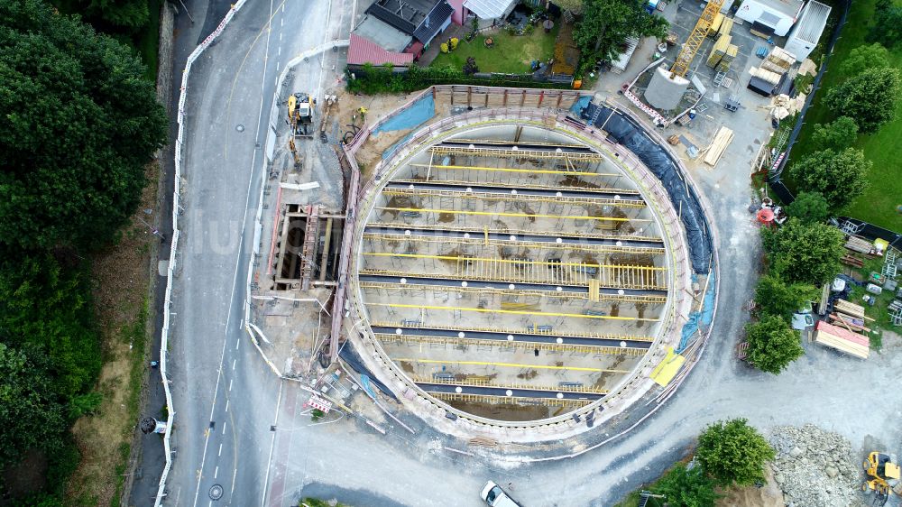 Siegburg aus der Vogelperspektive: Neubau eines Regenrückhaltebeckens in Siegburg im Bundesland Nordrhein-Westfalen, Deutschland