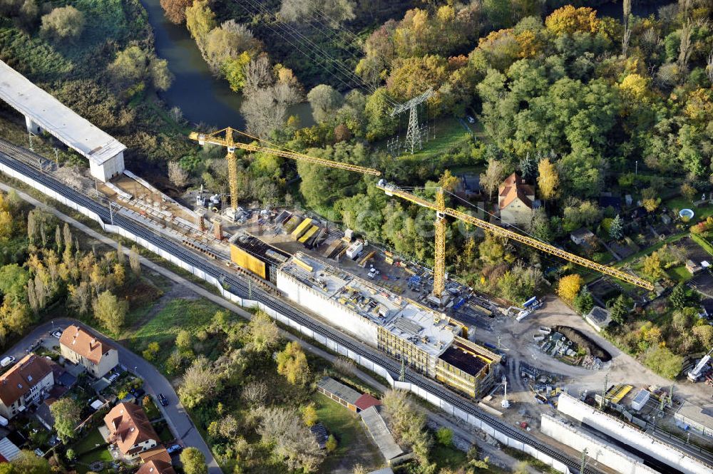 Rattmannsdorf von oben - Neubau Saale-Elster-Talbrücke in Sachsen Anhalt