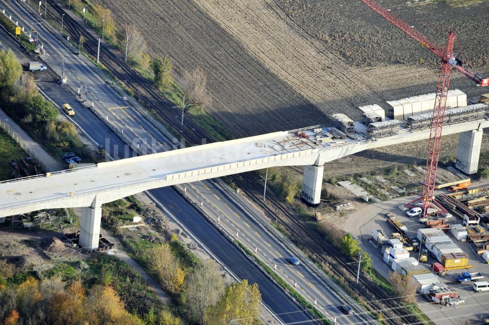 Rattmannsdorf von oben - Neubau Saale-Elster-Talbrücke in Sachsen Anhalt