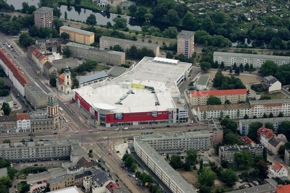 Luftbild Dessau - Roßlau - Neubau des Saturn - Einkaufscenters an der Askanische Straße in Dessau Roßlau