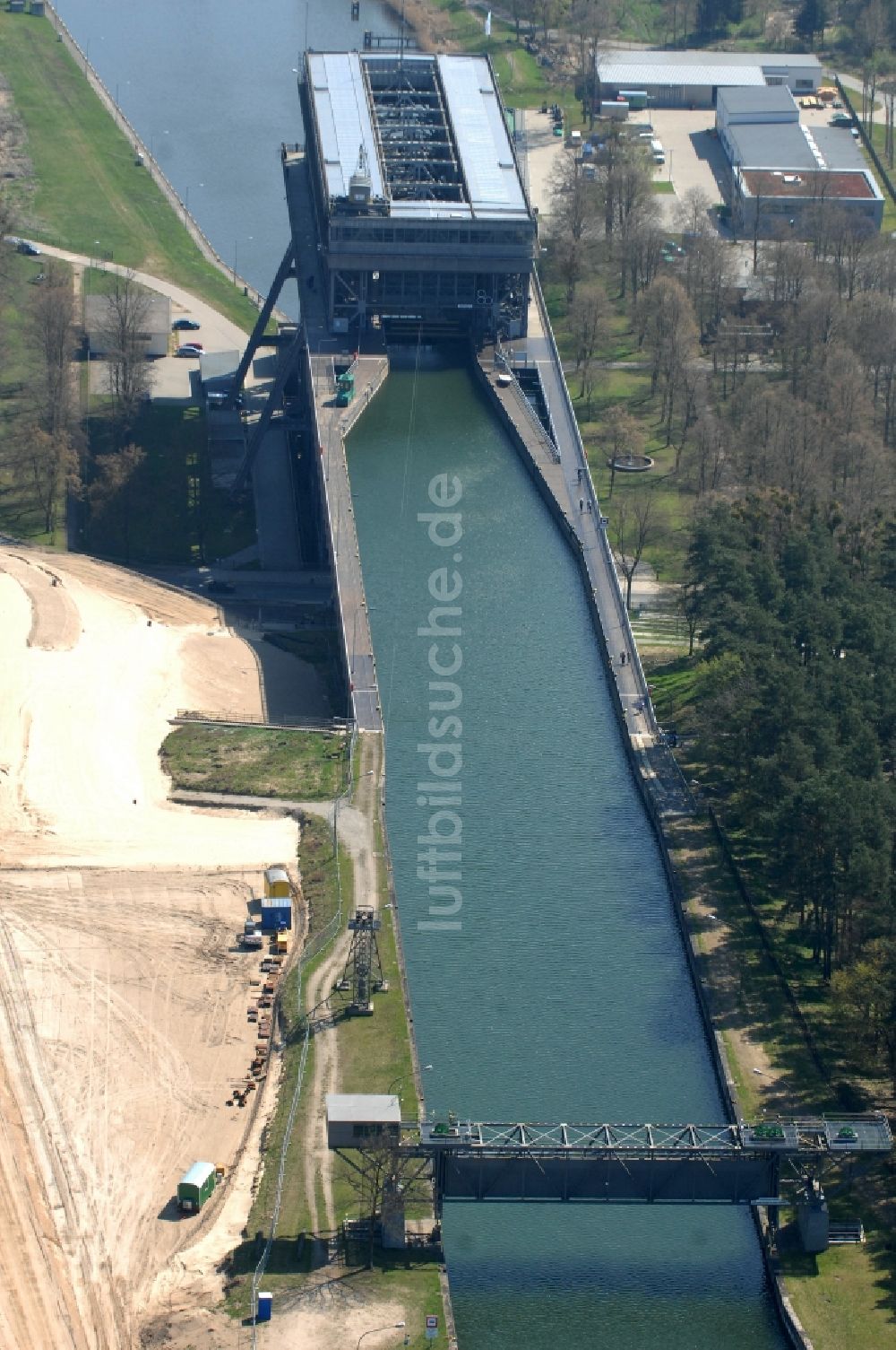 Niederfinow von oben - Neubau des Schiffshebewerk Niederfinow am Finowkanal im Bundesland Brandenburg