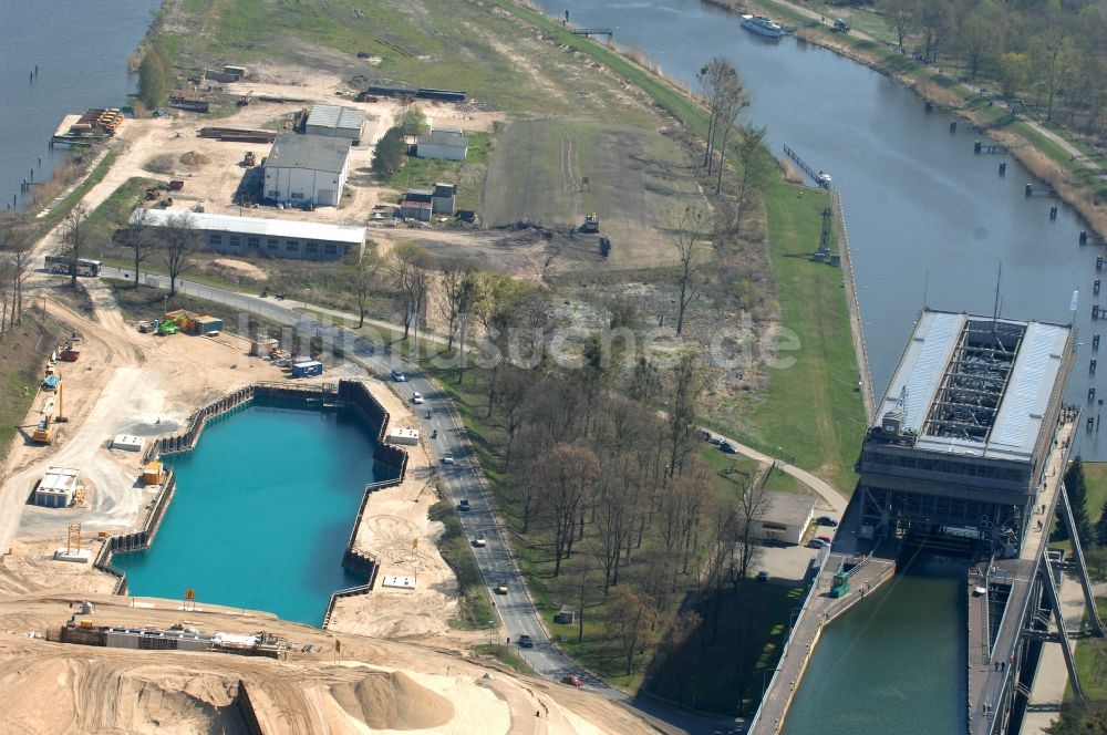 Niederfinow aus der Vogelperspektive: Neubau des Schiffshebewerk Niederfinow am Finowkanal im Bundesland Brandenburg