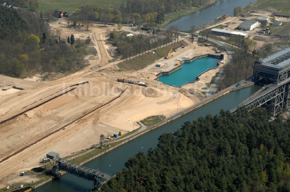 Luftaufnahme Niederfinow - Neubau des Schiffshebewerk Niederfinow am Finowkanal im Bundesland Brandenburg