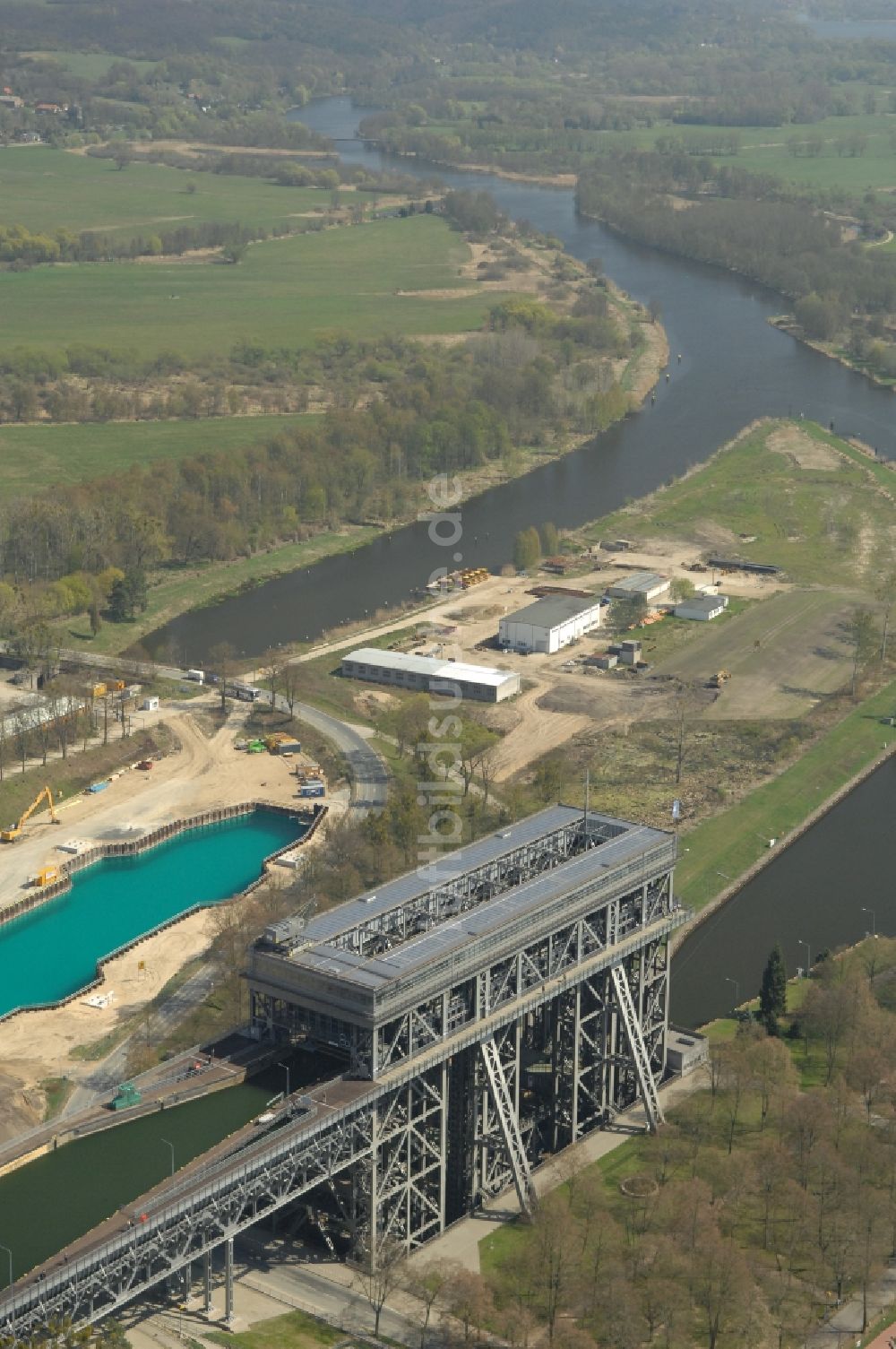 Luftbild Niederfinow - Neubau des Schiffshebewerk Niederfinow am Finowkanal im Bundesland Brandenburg