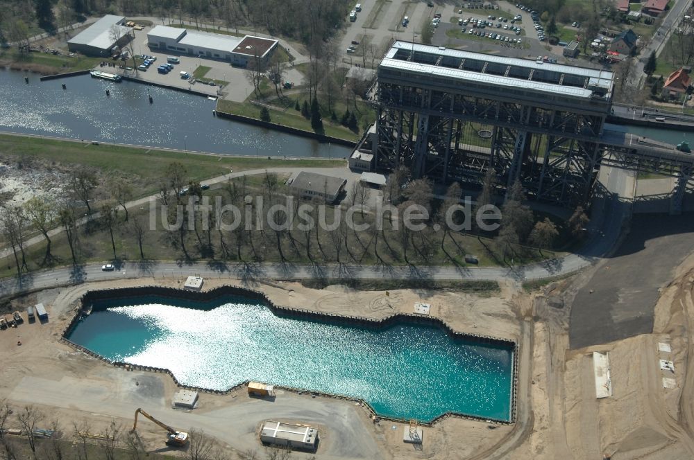 Niederfinow aus der Vogelperspektive: Neubau des Schiffshebewerk Niederfinow am Finowkanal im Bundesland Brandenburg