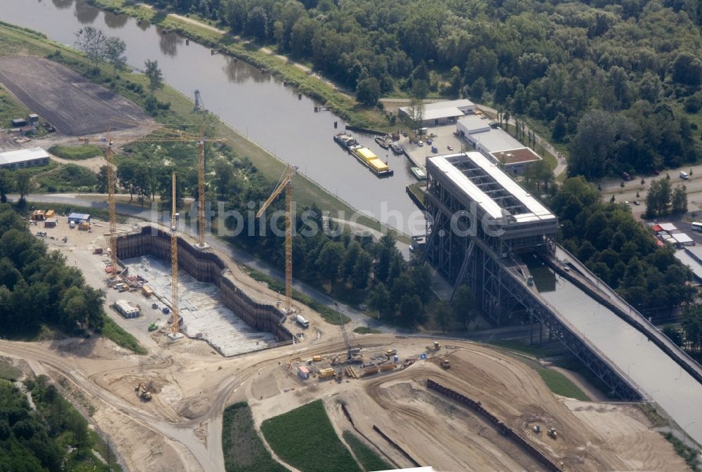 Niederfinow von oben - Neubau des Schiffshebewerk Niederfinow am Finowkanal im Bundesland Brandenburg