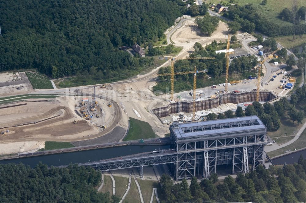 Niederfinow aus der Vogelperspektive: Neubau des Schiffshebewerk Niederfinow am Finowkanal im Bundesland Brandenburg