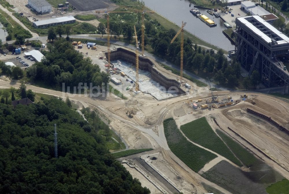 Niederfinow aus der Vogelperspektive: Neubau des Schiffshebewerk Niederfinow am Finowkanal im Bundesland Brandenburg