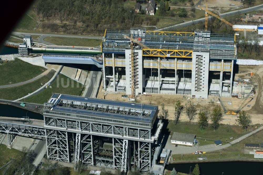 Niederfinow von oben - Neubau des Schiffshebewerk Niederfinow am Finowkanal im Bundesland Brandenburg