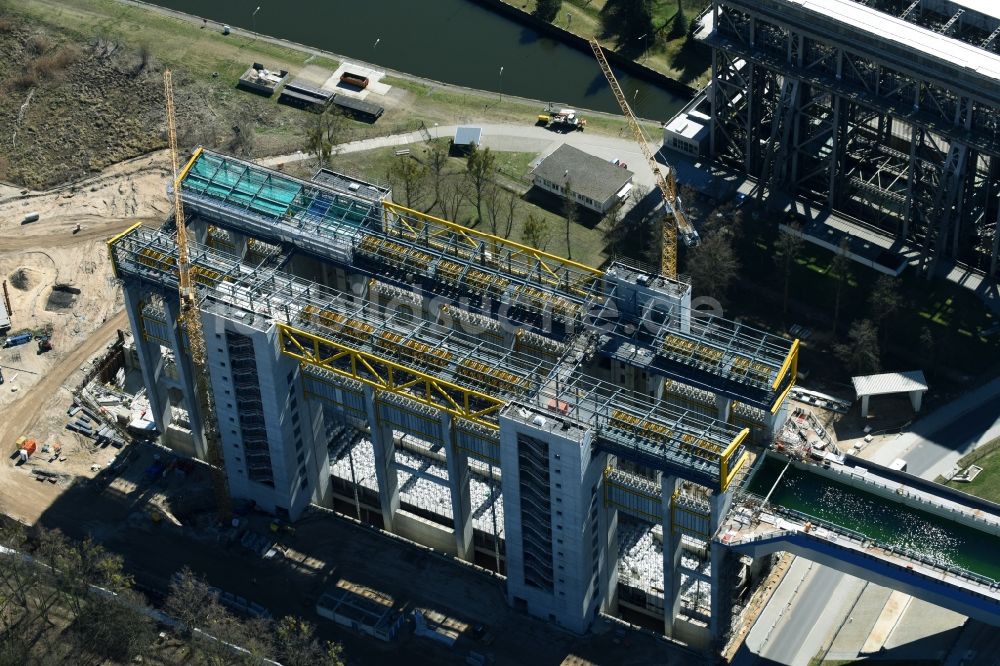 Niederfinow von oben - Neubau des Schiffshebewerk Niederfinow am Finowkanal im Bundesland Brandenburg