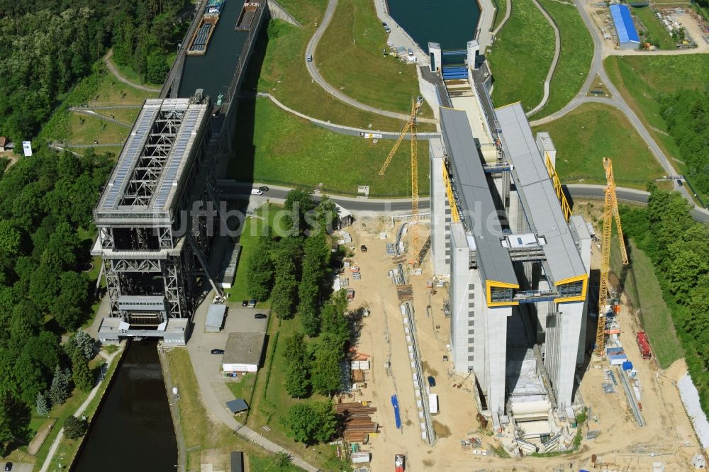 Niederfinow aus der Vogelperspektive: Neubau des Schiffshebewerk Niederfinow am Finowkanal im Bundesland Brandenburg