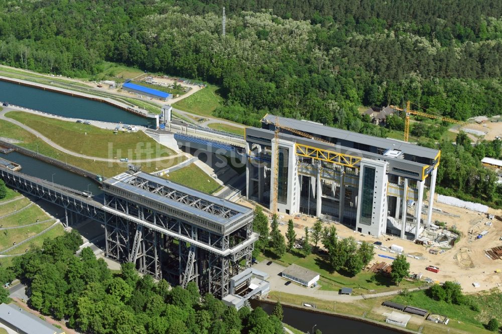 Niederfinow von oben - Neubau des Schiffshebewerk Niederfinow am Finowkanal im Bundesland Brandenburg