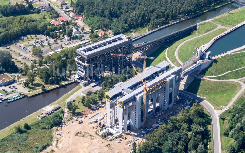 Niederfinow aus der Vogelperspektive: Neubau des Schiffshebewerk Niederfinow am Finowkanal im Bundesland Brandenburg