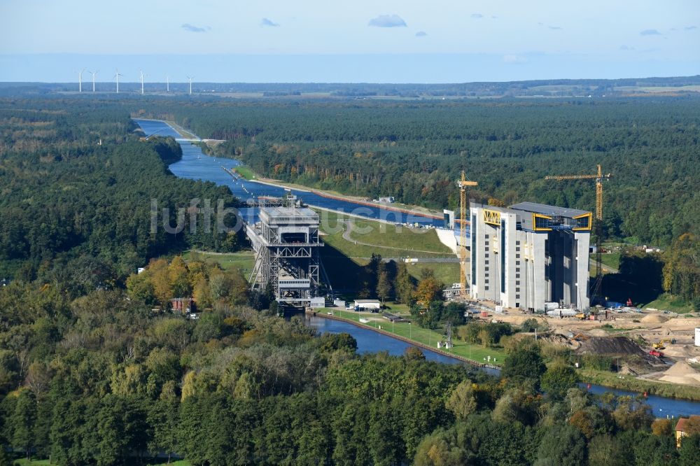 Niederfinow von oben - Neubau des Schiffshebewerk Niederfinow am Finowkanal im Bundesland Brandenburg