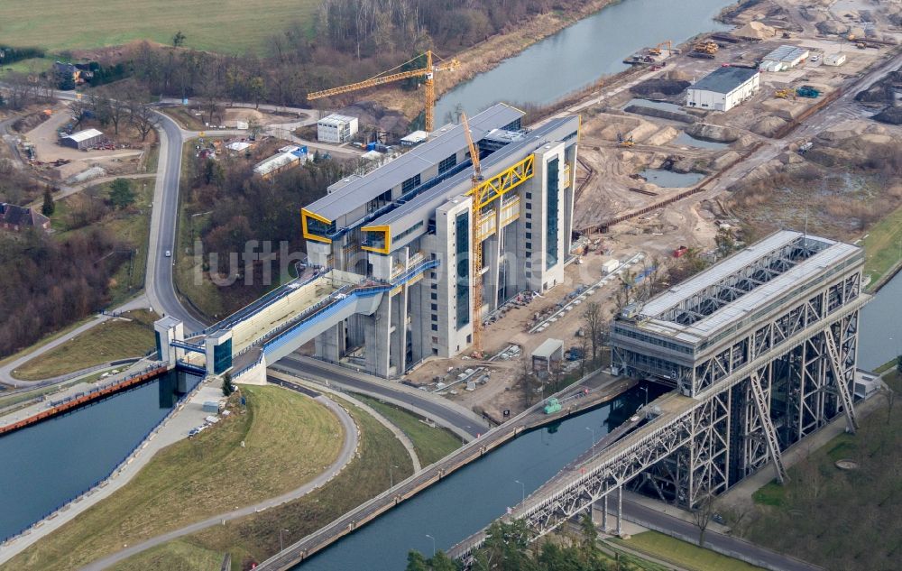 Niederfinow von oben - Neubau des Schiffshebewerk Niederfinow am Finowkanal im Bundesland Brandenburg