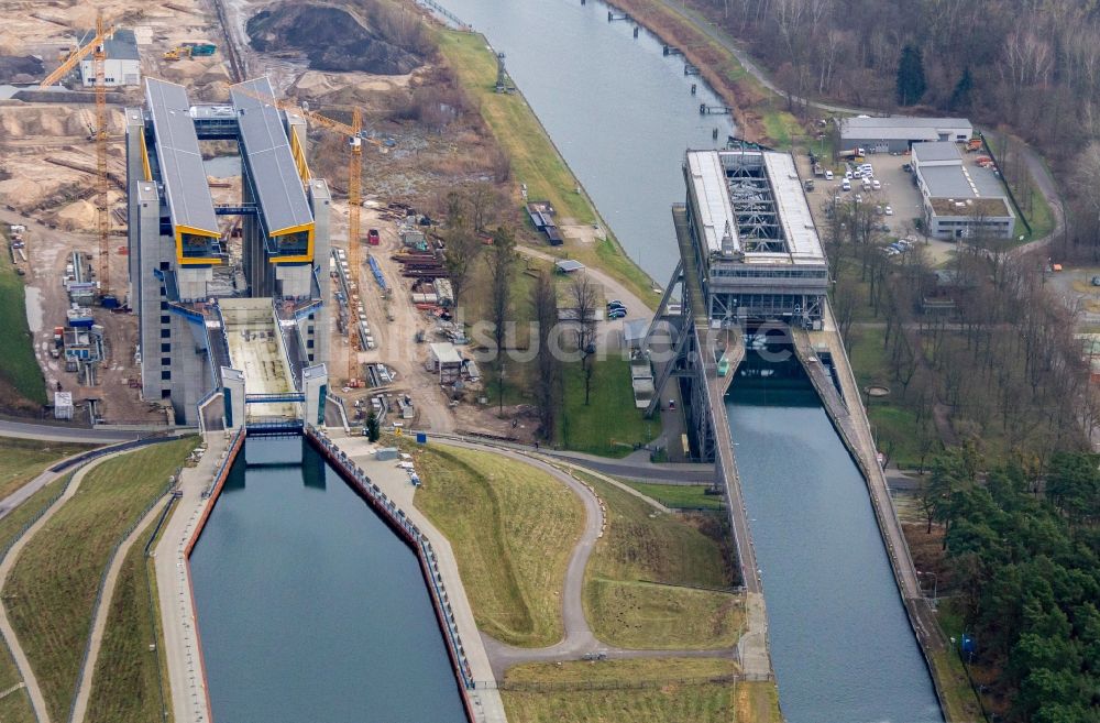 Luftbild Niederfinow - Neubau des Schiffshebewerk Niederfinow am Finowkanal im Bundesland Brandenburg