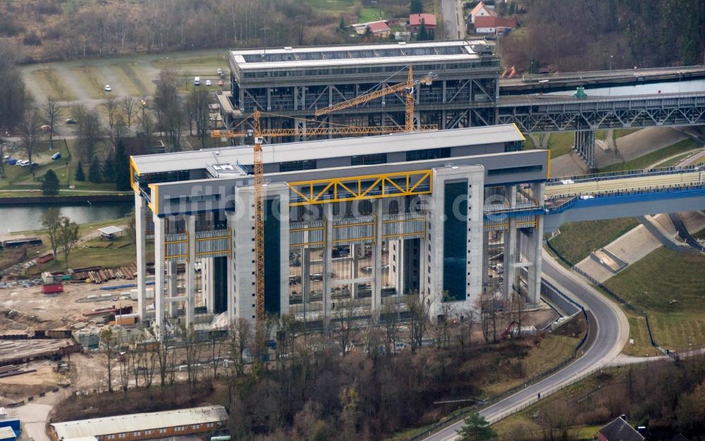 Luftaufnahme Niederfinow - Neubau des Schiffshebewerk Niederfinow am Finowkanal im Bundesland Brandenburg