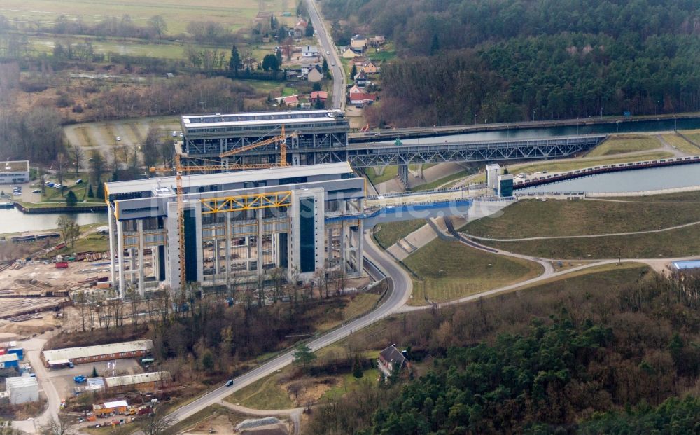 Niederfinow von oben - Neubau des Schiffshebewerk Niederfinow am Finowkanal im Bundesland Brandenburg