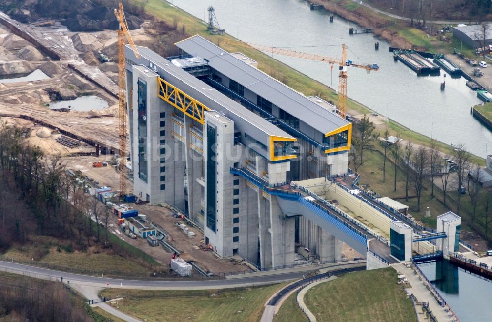 Luftaufnahme Niederfinow - Neubau des Schiffshebewerk Niederfinow am Finowkanal im Bundesland Brandenburg