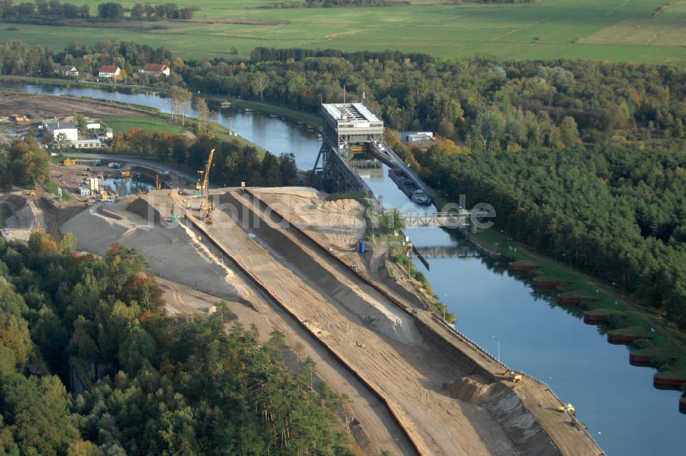 Niederfinow von oben - Neubau des Schiffshebewerkes Niederfinow Nord